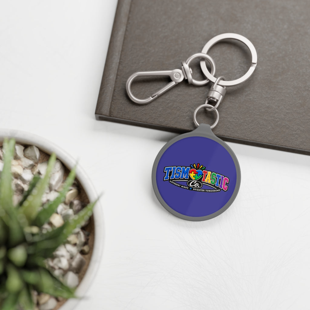 Tismtastic Logo Keyring Tag — Blue background Round Metal Keychain with Carabiner Clip
