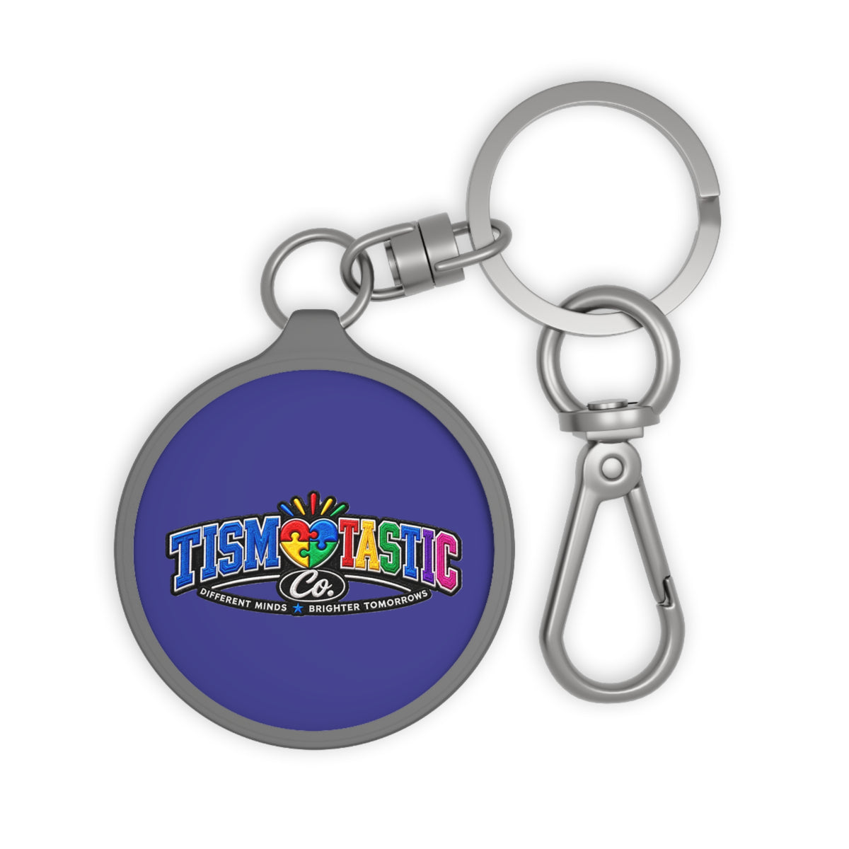 Tismtastic Logo Keyring Tag — Blue background Round Metal Keychain with Carabiner Clip