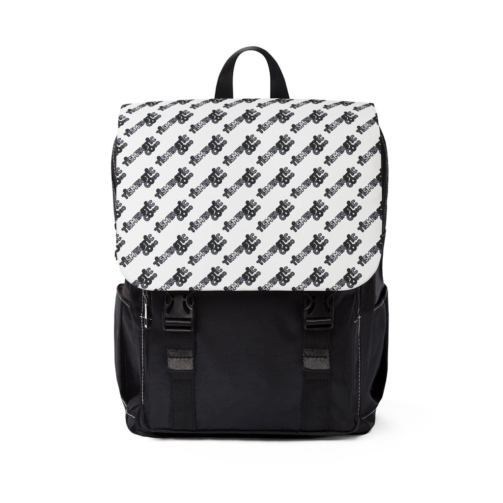 Monochrome Diagonal Script Backpack – Casual Shoulder Daypack
