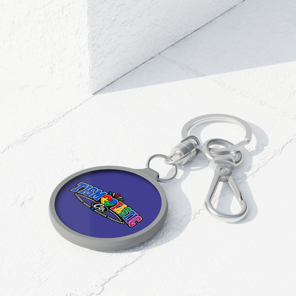 Tismtastic Logo Keyring Tag — Blue background Round Metal Keychain with Carabiner Clip