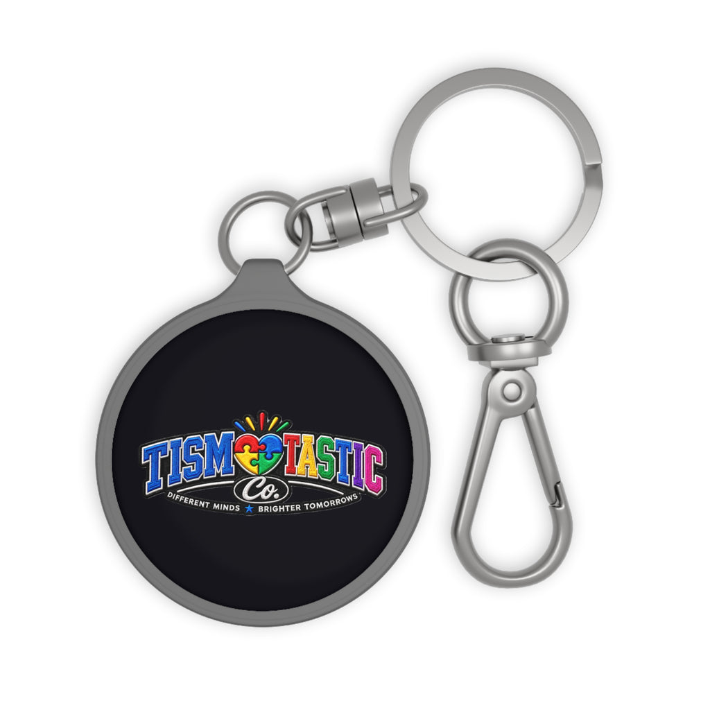 Tismtastic Logo Keyring Tag — Black background Round Metal Keychain with Carabiner Clip