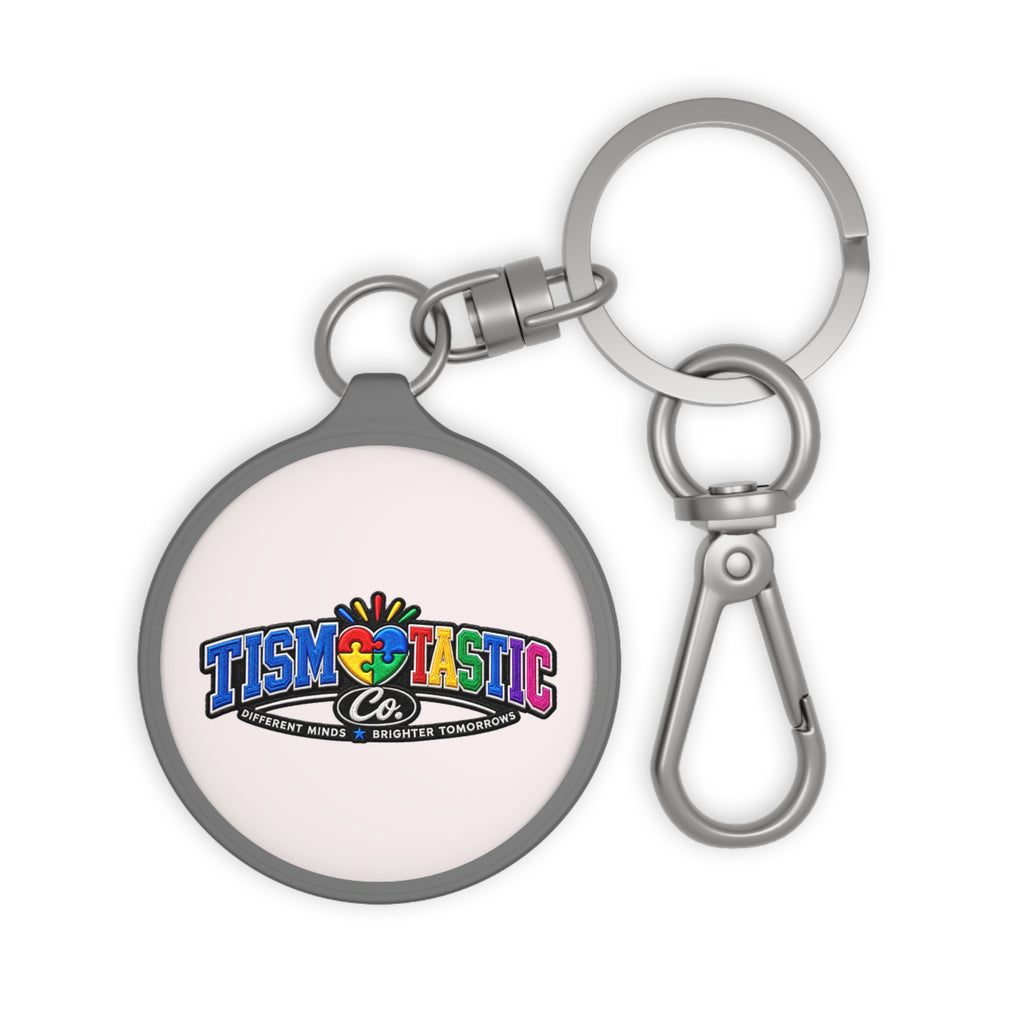 Tismtastic Logo Keyring Tag — White background Round Metal Keychain with Carabiner Clip