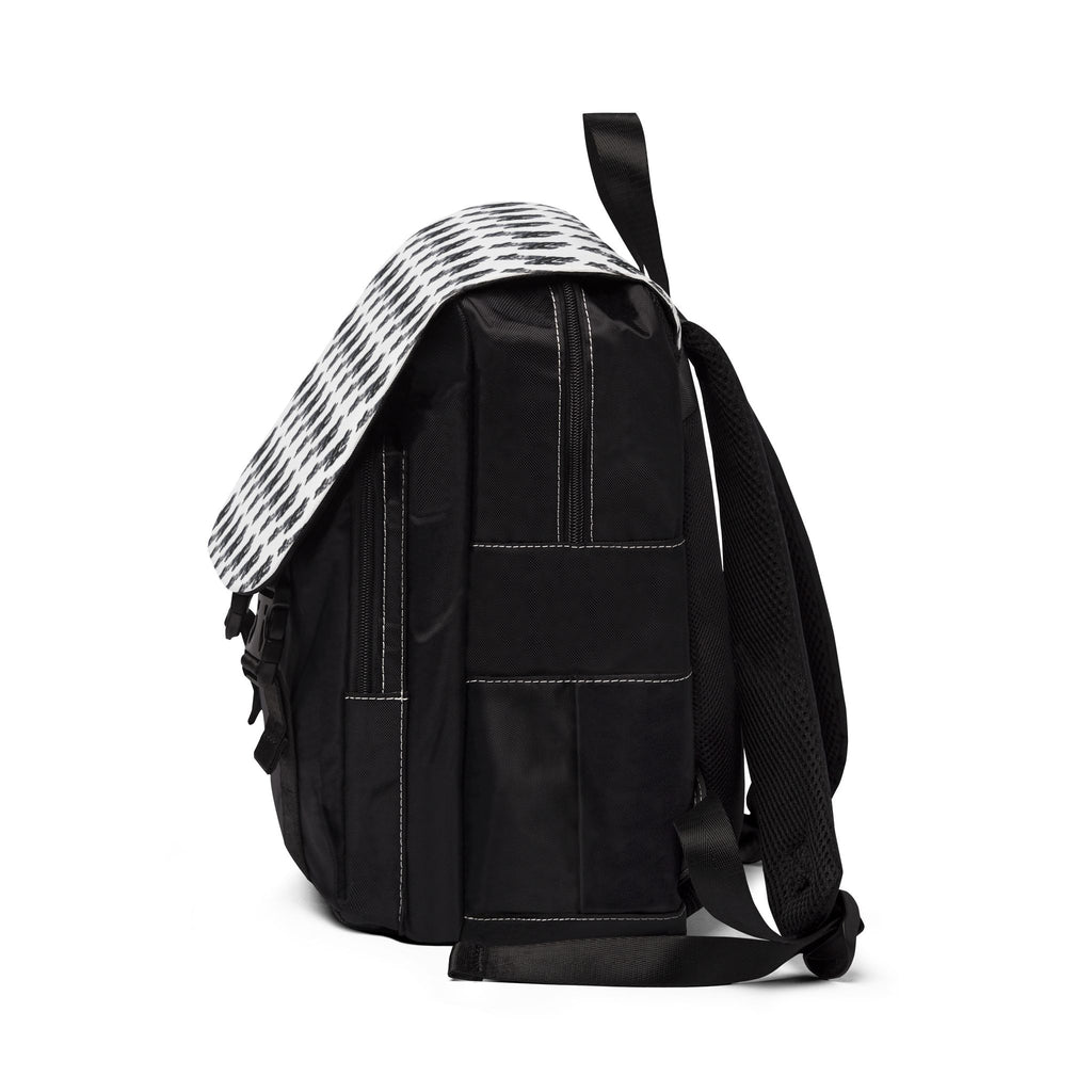 Monochrome Diagonal Script Backpack – Casual Shoulder Daypack
