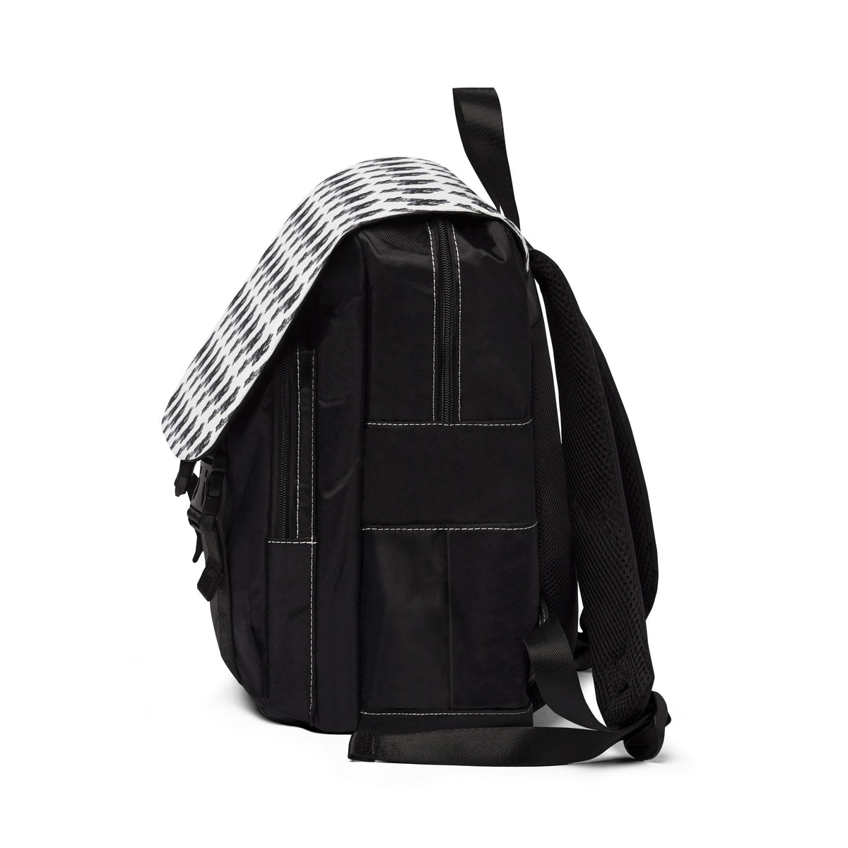 Monochrome Diagonal Script Backpack – Casual Shoulder Daypack