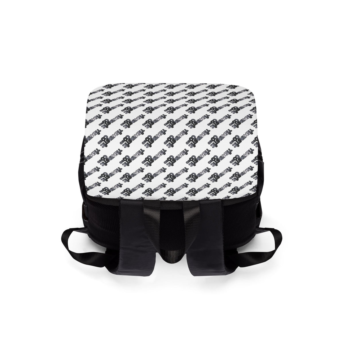 Monochrome Diagonal Script Backpack – Casual Shoulder Daypack