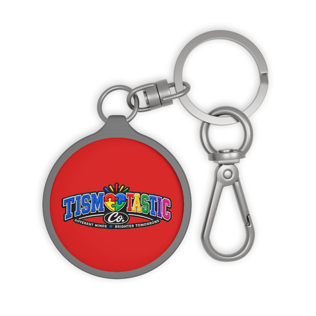 Tismtastic Logo Keyring Tag — Red background Round Metal Keychain with Carabiner Clip