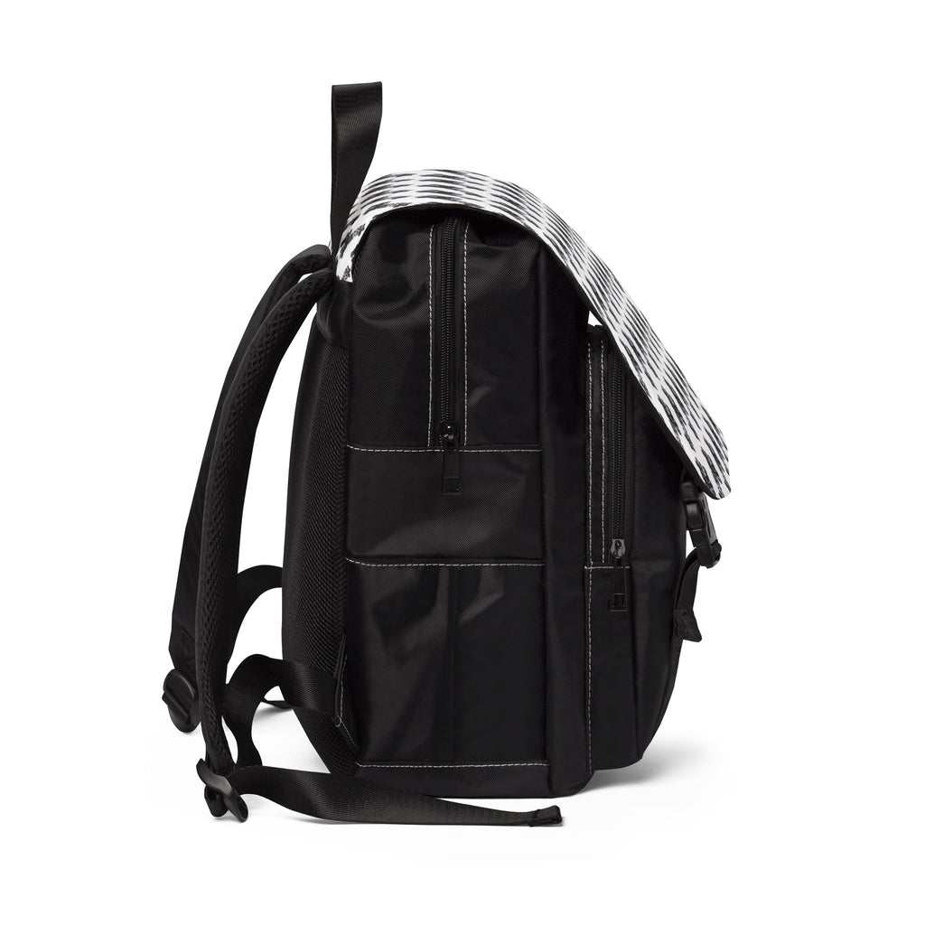 Monochrome Diagonal Script Backpack – Casual Shoulder Daypack